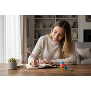 Kawaii Bird Chick Pen Pink Rhinestone Bling Bow Heart Charm Cute Decorative Writ